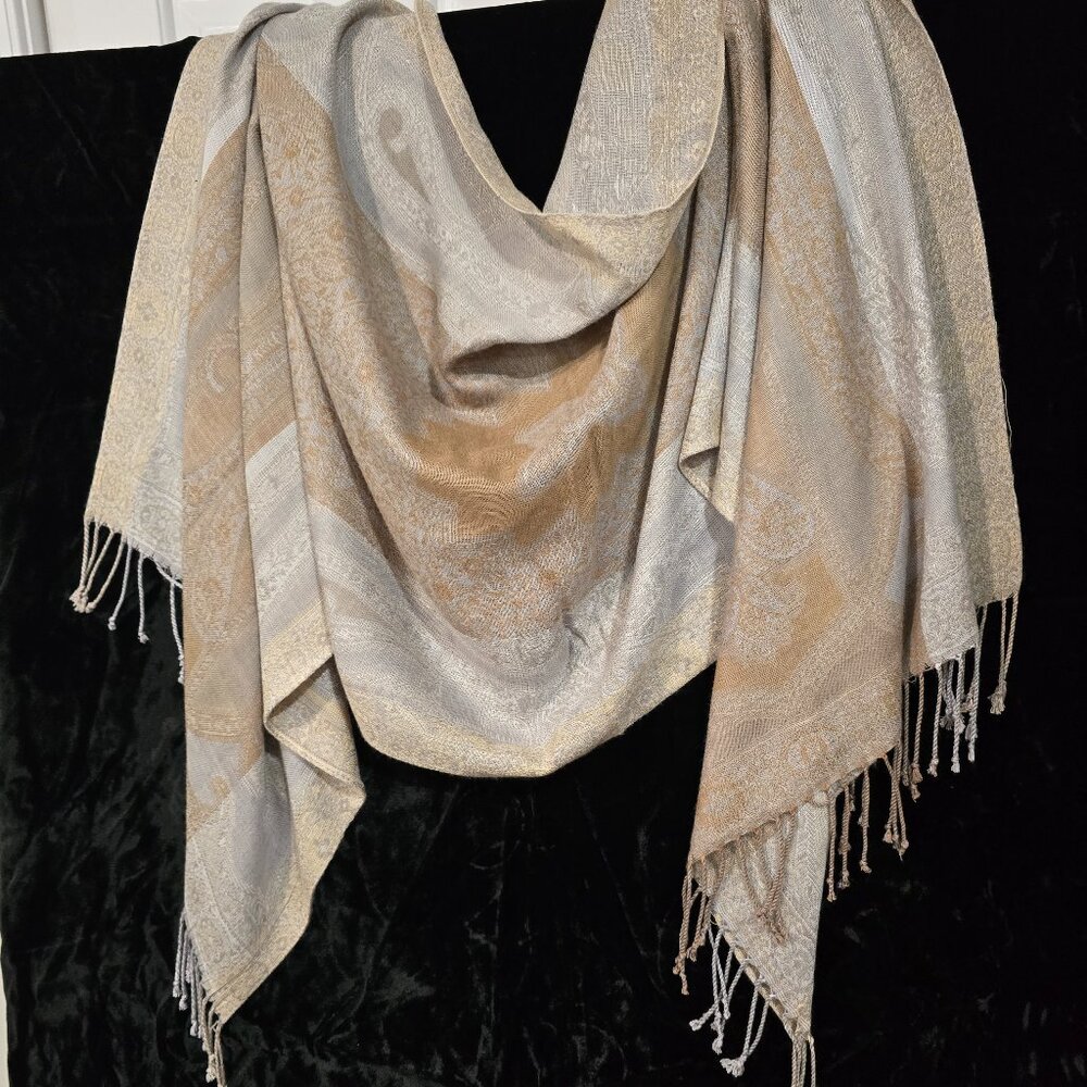 Charming Charlie - Grey/Brown Pashmina Feel with Tassels - Scarf